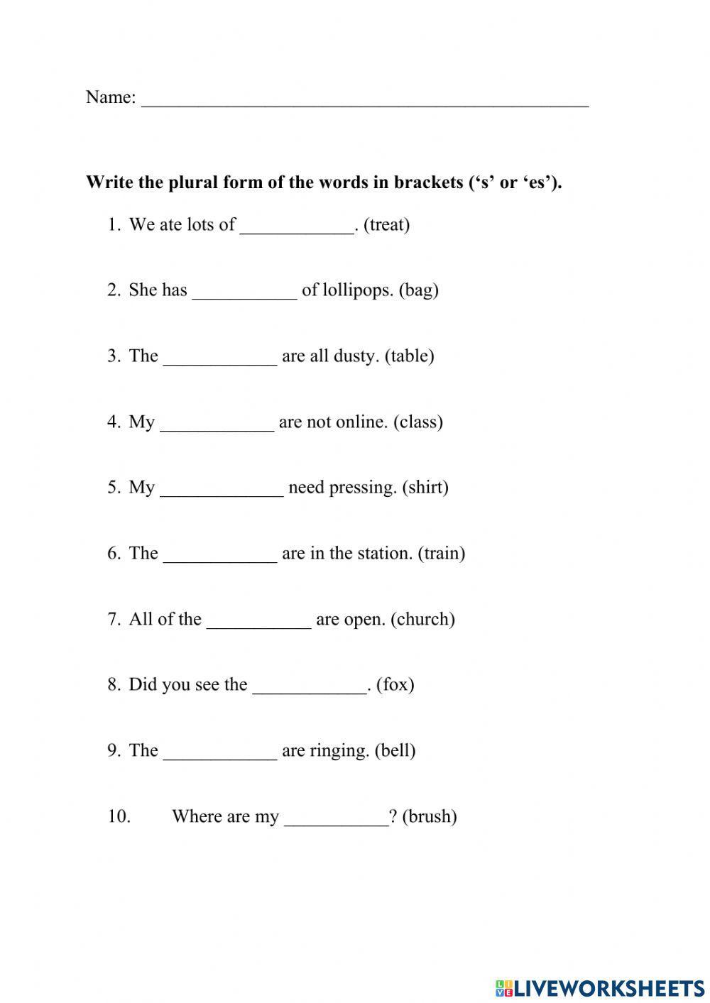 Plurals - adding s or es