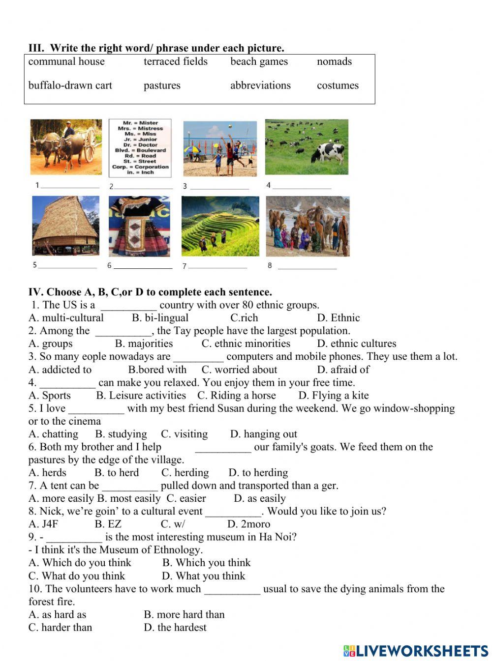 Exercises Unit 3: Peoples of Viet Nam