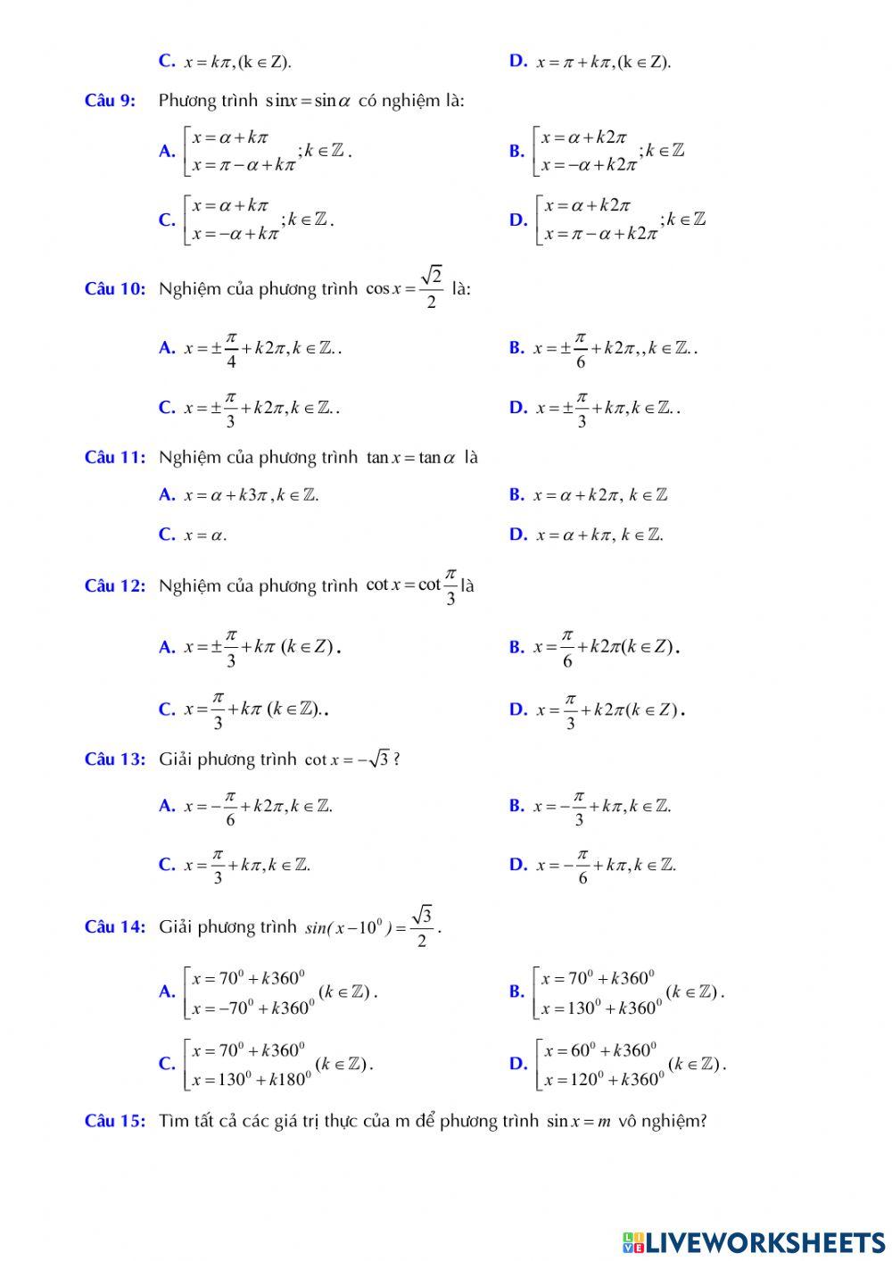 Toán 11 - Kiểm tra GK1 - Đề số 03