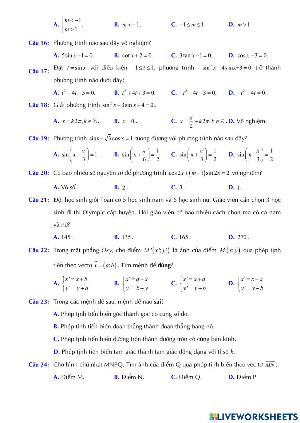 Toán 11 - Kiểm tra GK1 - Đề số 03