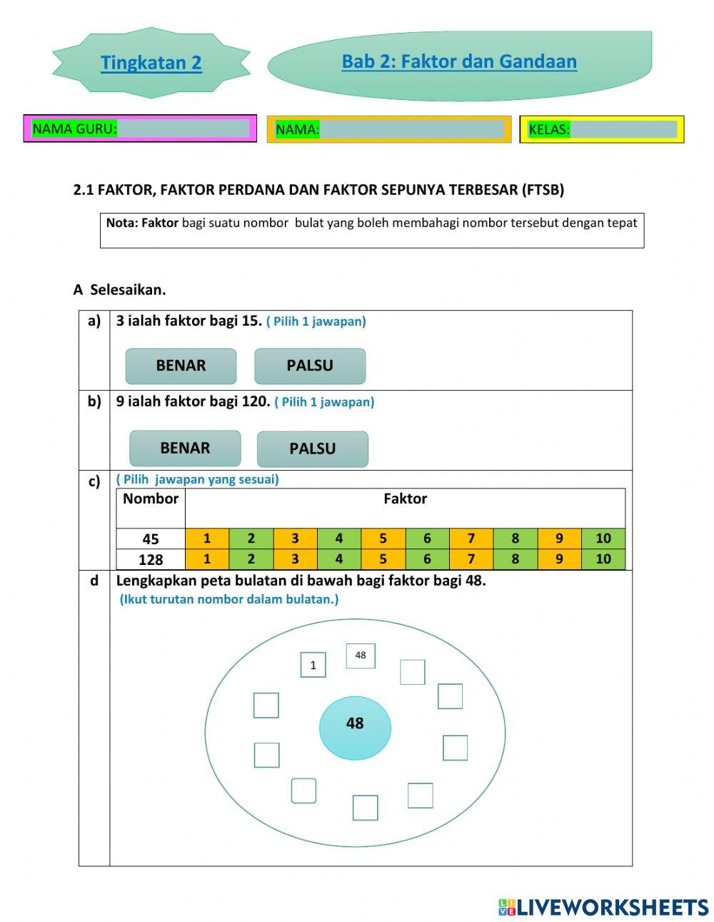 Bab 2 faktor dan gandaan matematik tingkatan 2