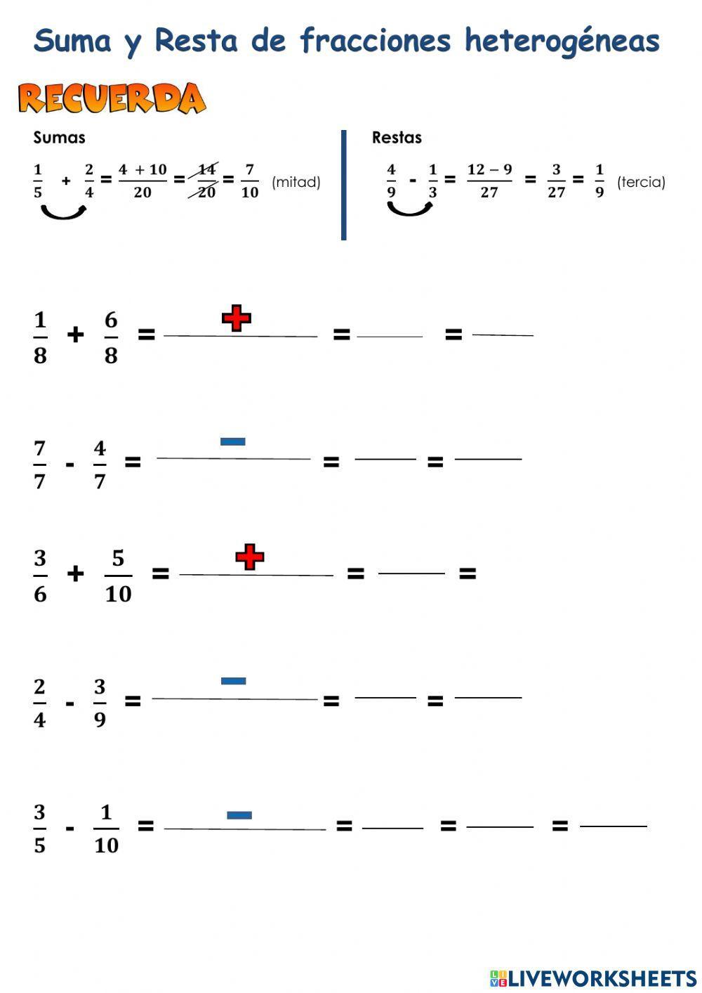 Suma y resta de fracciones heterogeneas