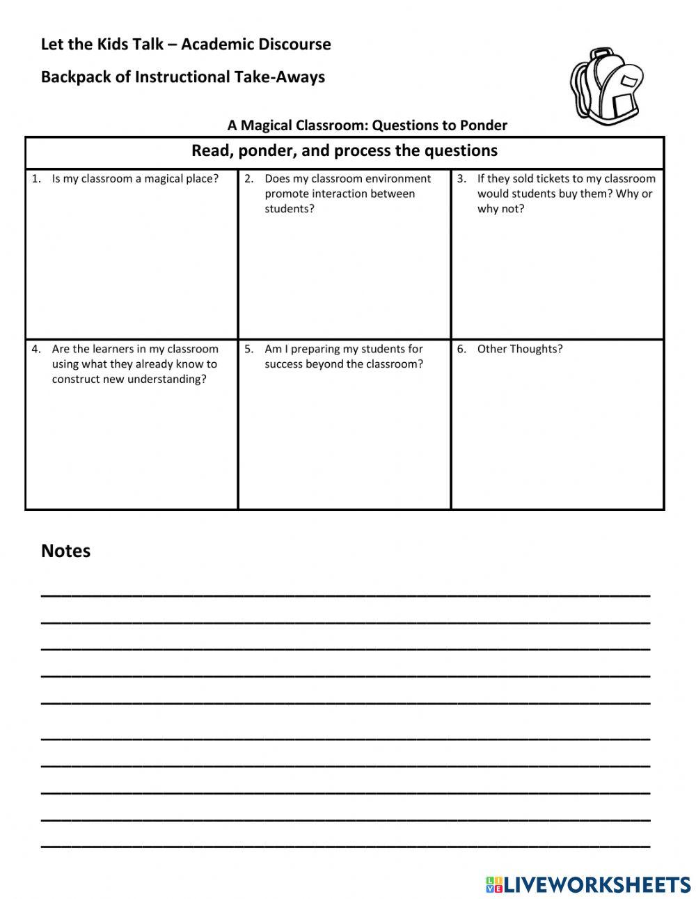 Let the Kids Talk- Academic Discourse Note-taking Sheet