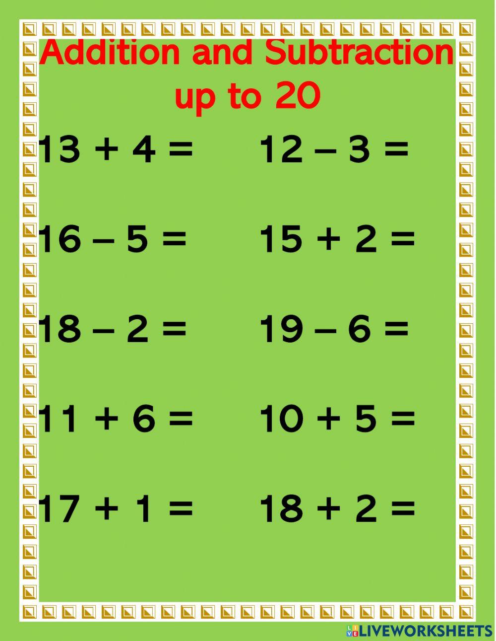 Addition and Subtraction to 20 Set 2