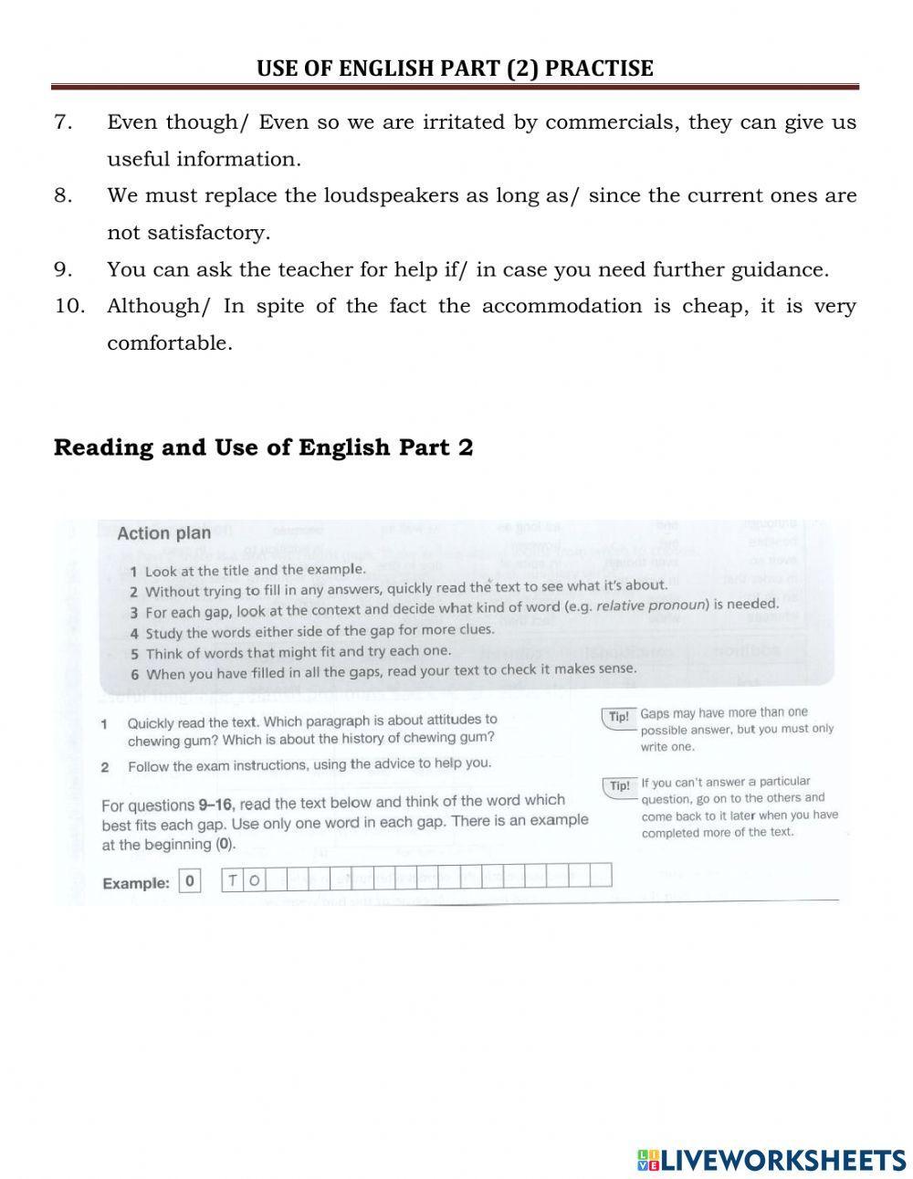 Fce use of english part 2 practise