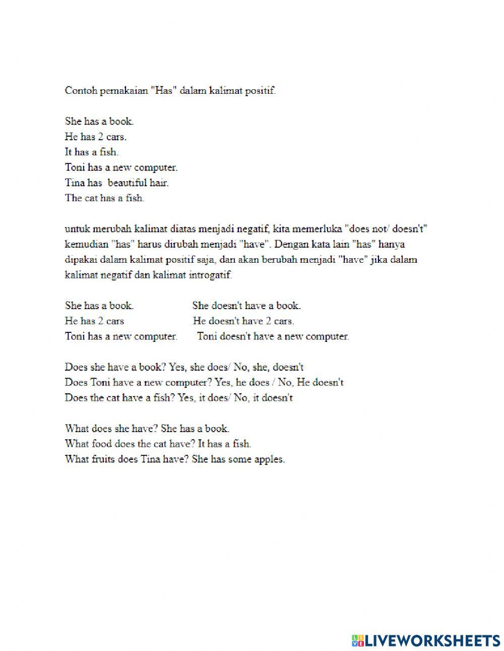 Simole present tense dengan have dan has