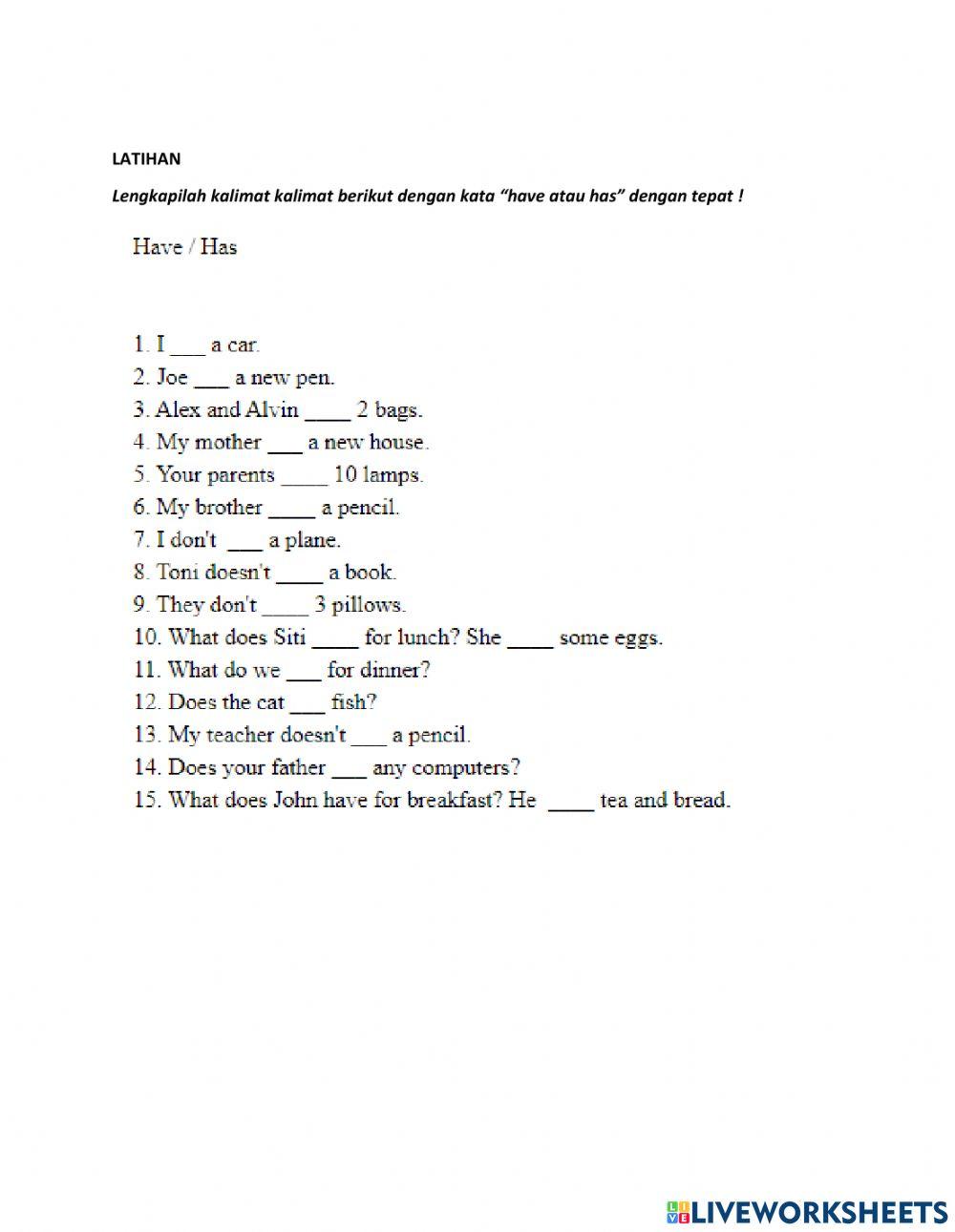 Simole present tense dengan have dan has