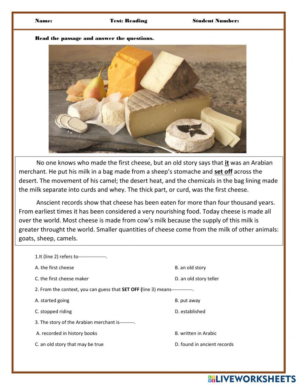 Cheese worksheet | Live Worksheets