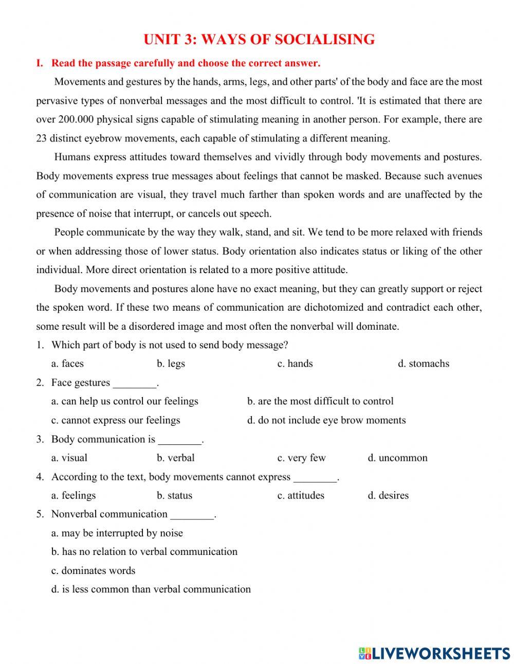 Unit 3: ways of socializing