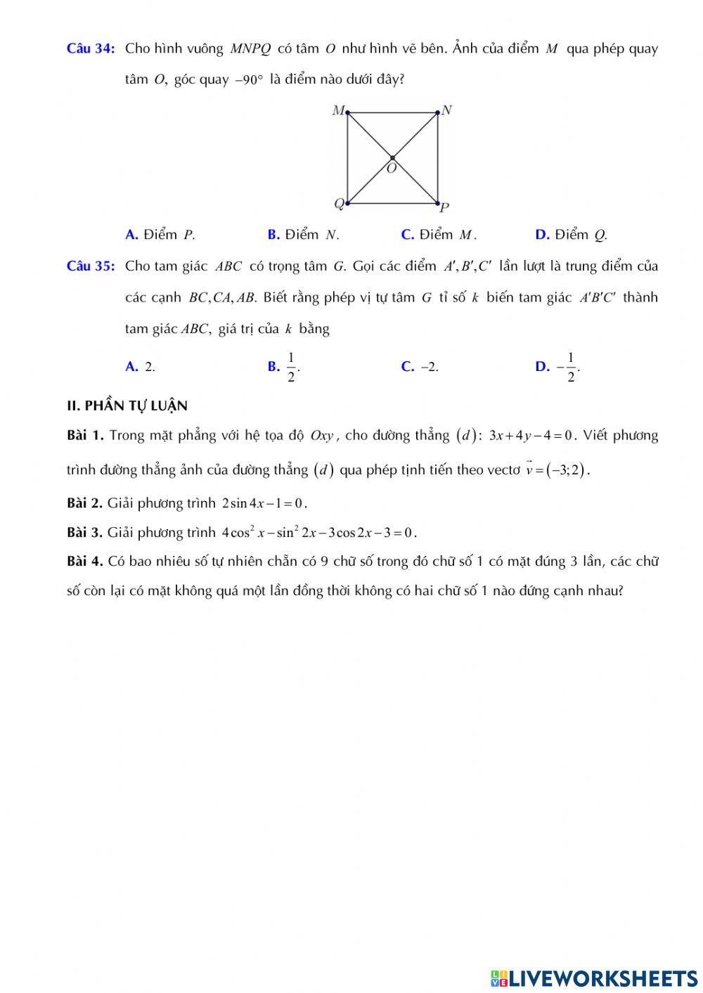 Toán 11 - Kiểm tra GK1 - Đề số 04