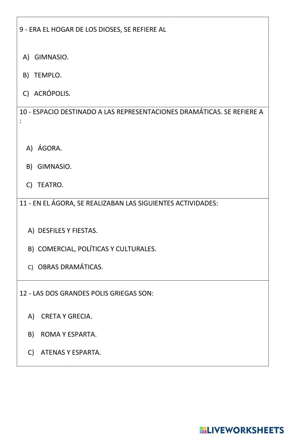 evaluación de los griegos 3° basico