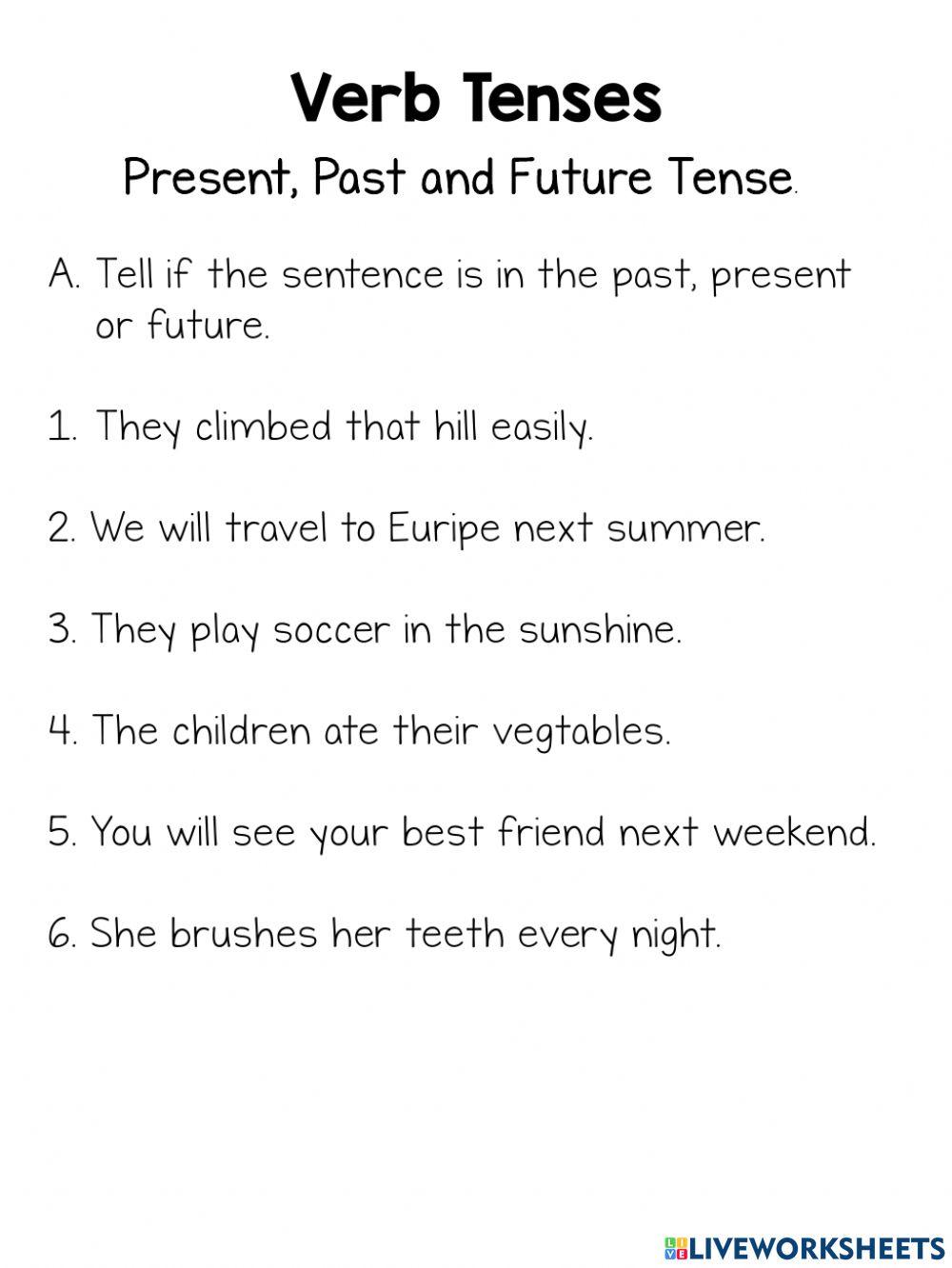 Verb Tenses online pdf worksheet | Live Worksheets