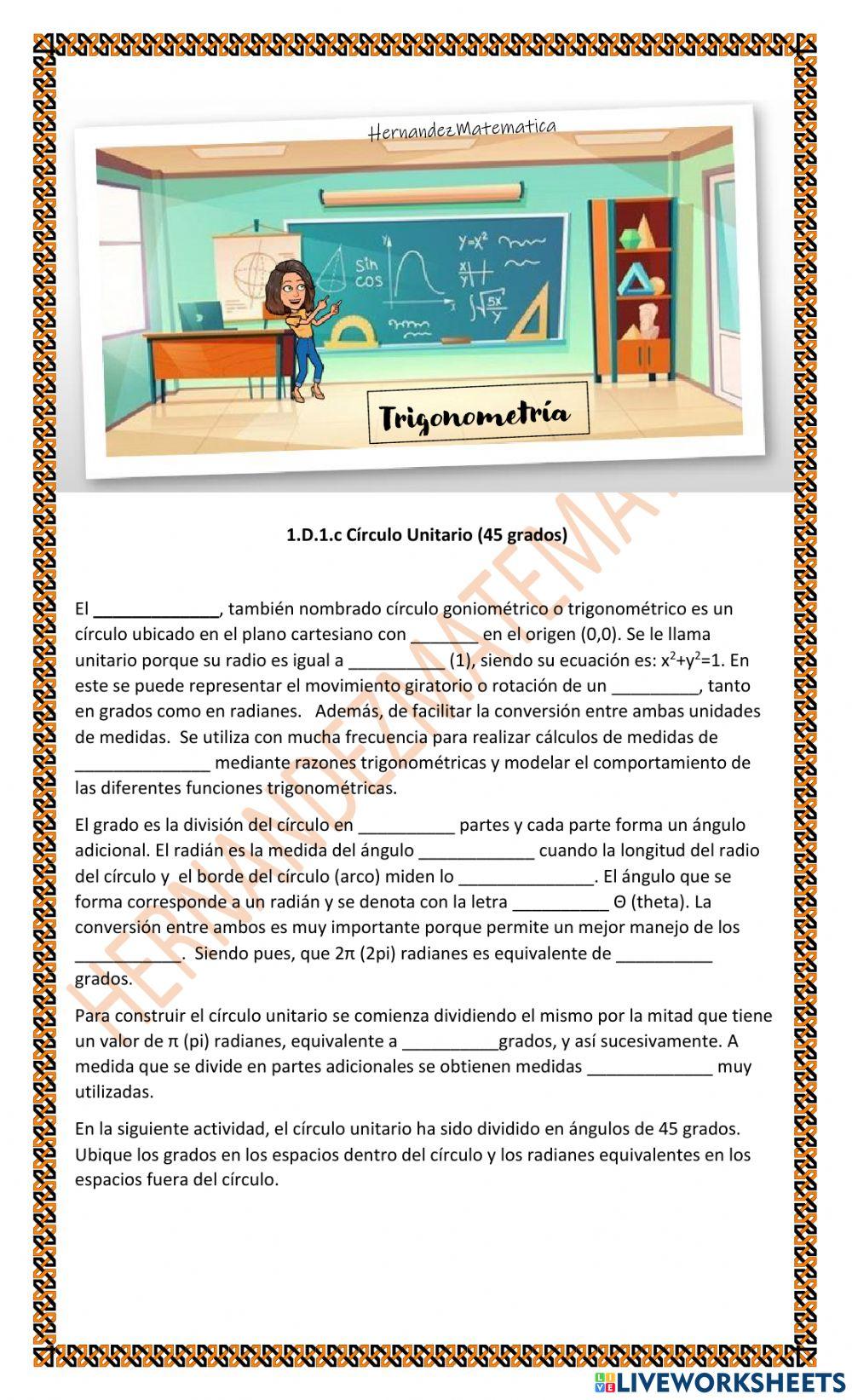 TRIG 1.D.1.c Círculo Unitario (45 grados)