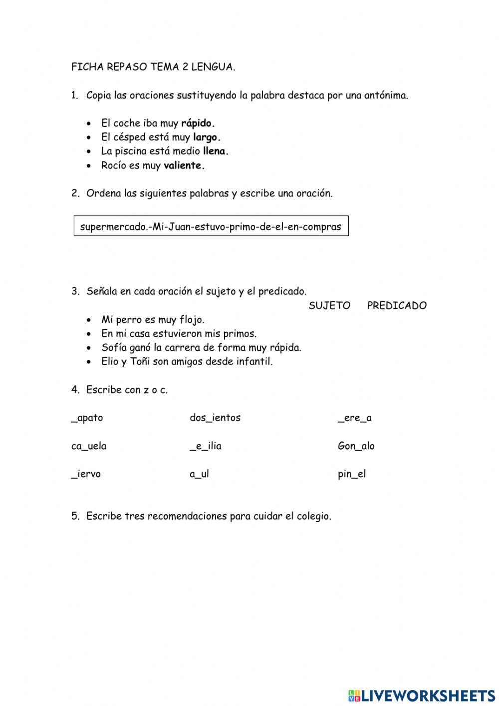 Repaso tema 2 Lengua