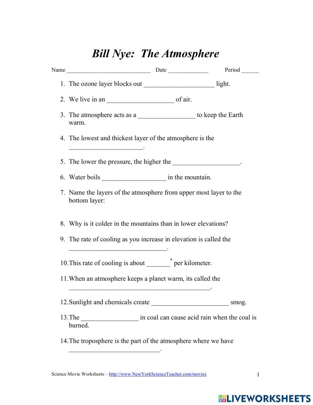 Bill Nye the Science Guy Atmosphere online exercise for Live Worksheets