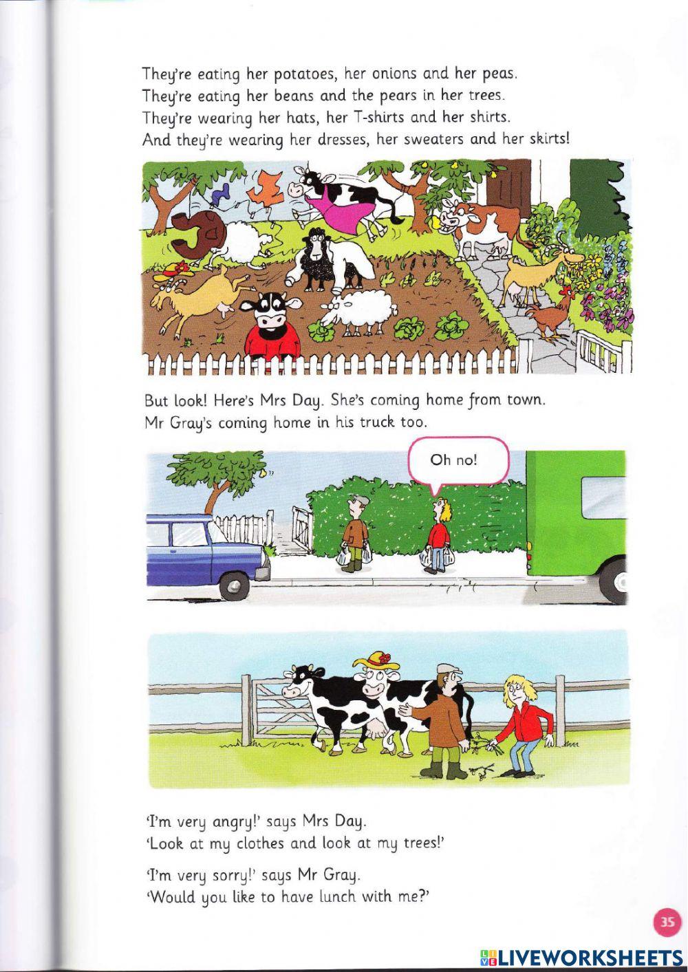 ''cow, sheep, goat, duck and chick