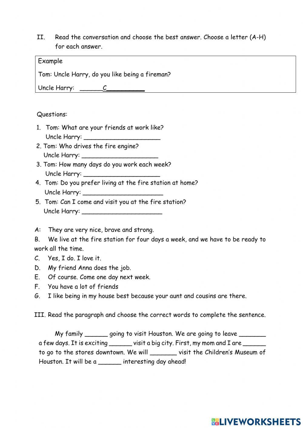 Flyers 5 Speaking Test Seat Work