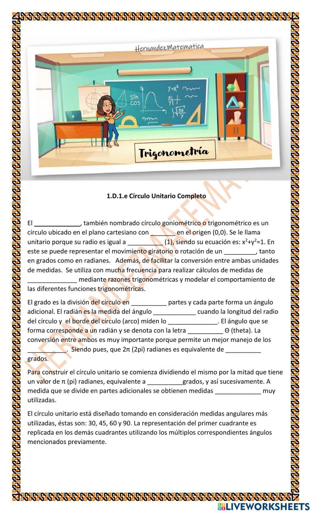 TRIG 1.D.1.e Círculo Unitario Completo