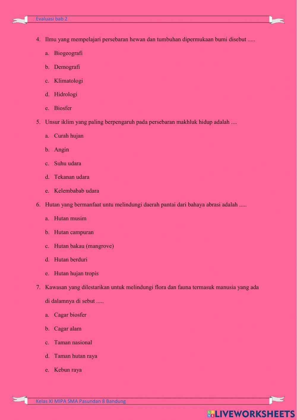 Evaluasi Bab 2  Flora dan fauna