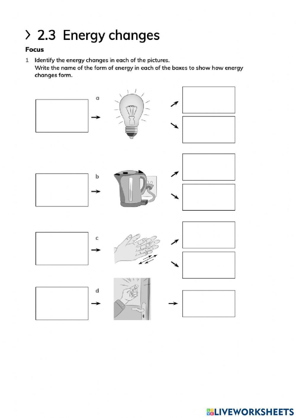 Energy changes interactive worksheet | Live Worksheets