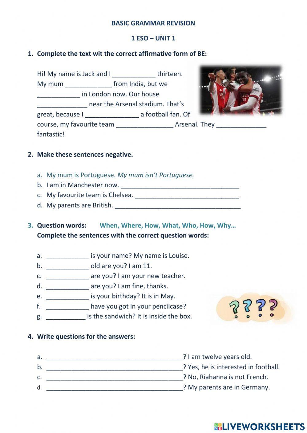 Be - Affirmative, negative and interrrogative