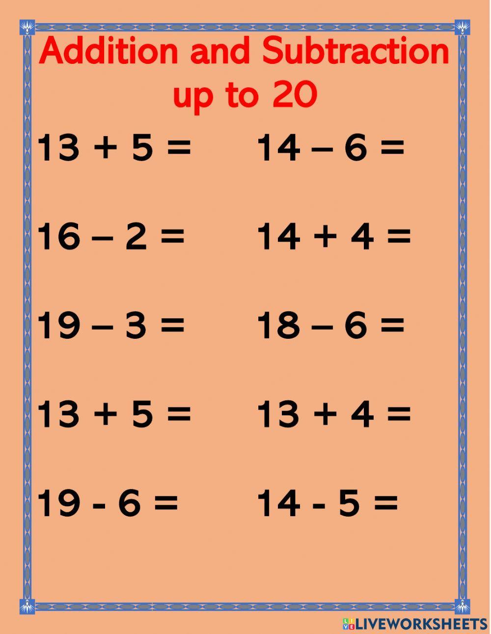 Addition and Subtraction to 20 Set 7