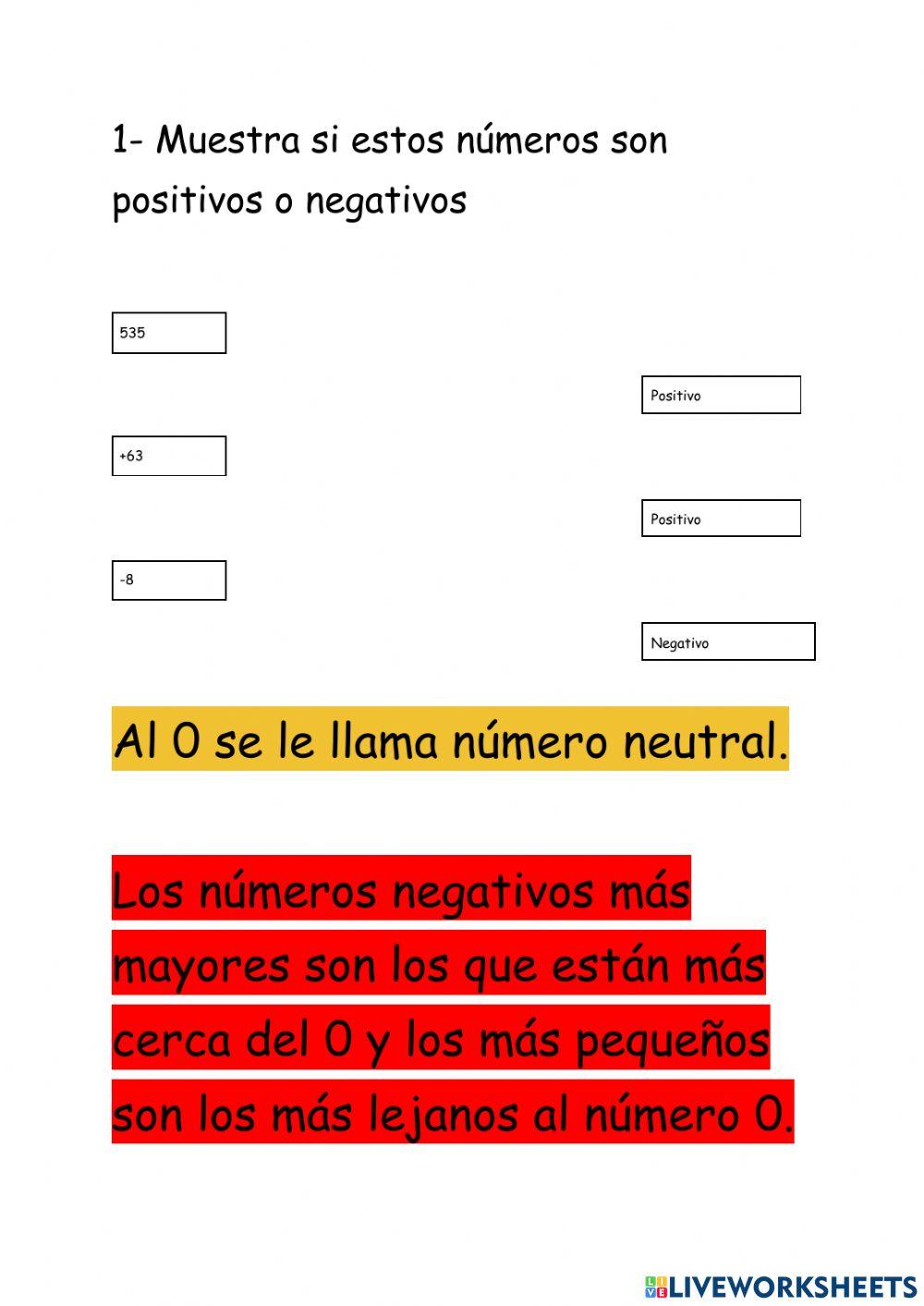 Números Enteros: Negativos Y Positivos