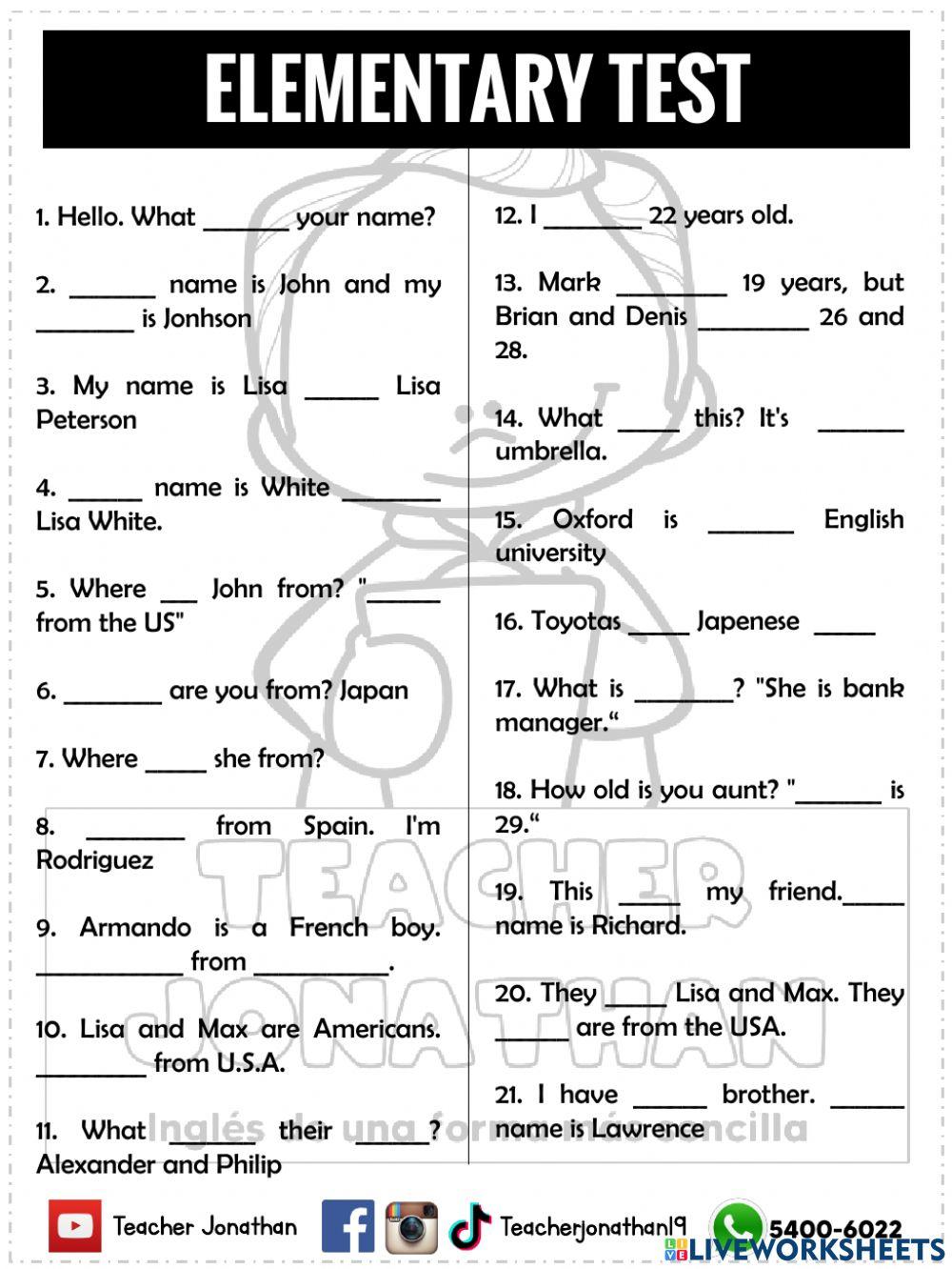 ELEMENTARY TEST online exercise for | Live Worksheets
