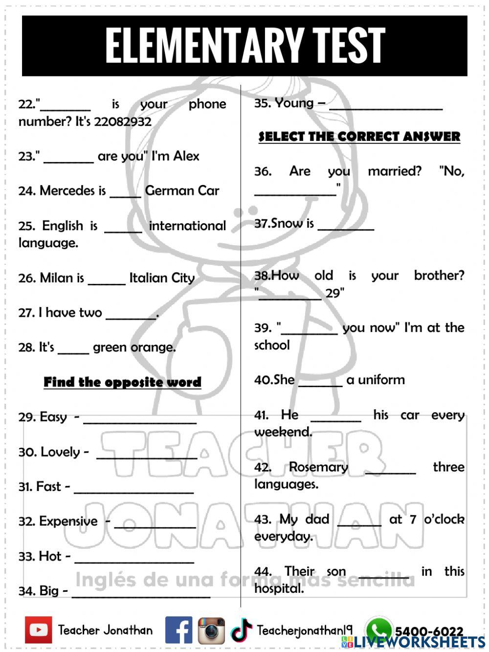 ELEMENTARY TEST online exercise for | Live Worksheets
