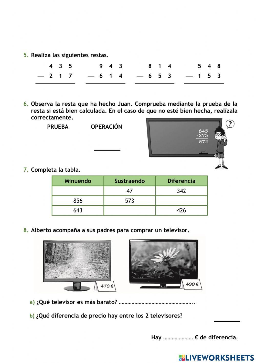 La resta y la prueba (3º)
