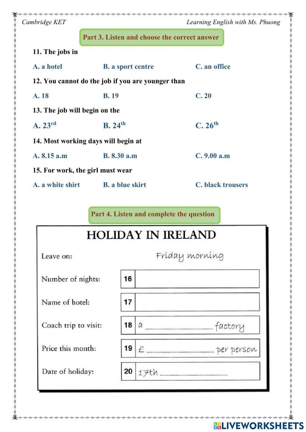 Cambridge KET - listening