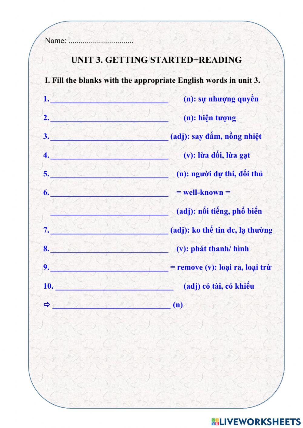 E10. Unit 3. Checking vocabulary