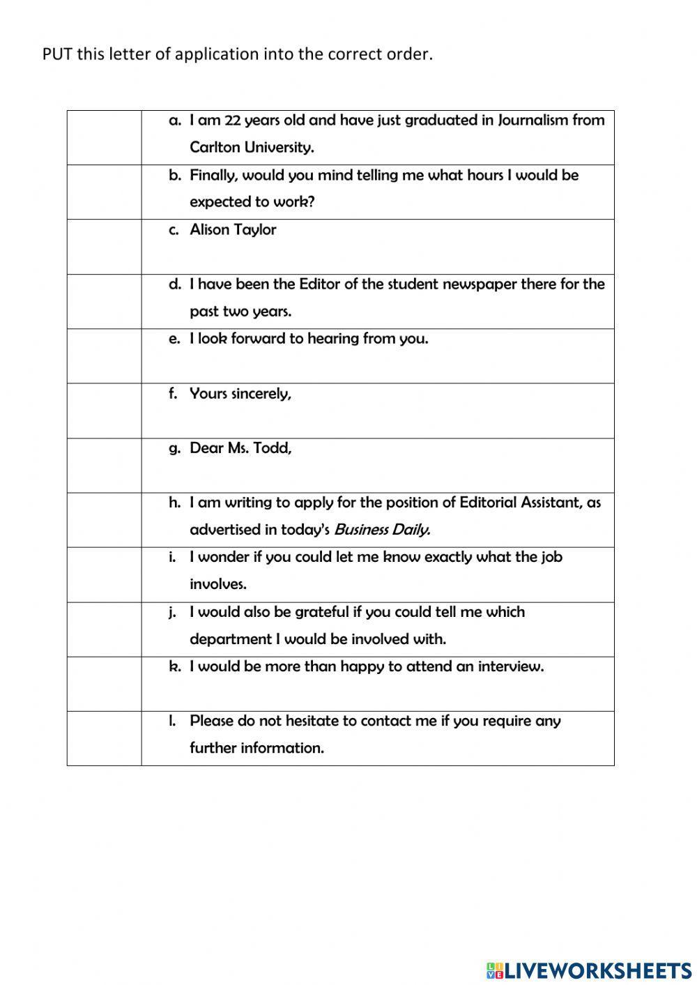 Letter of application