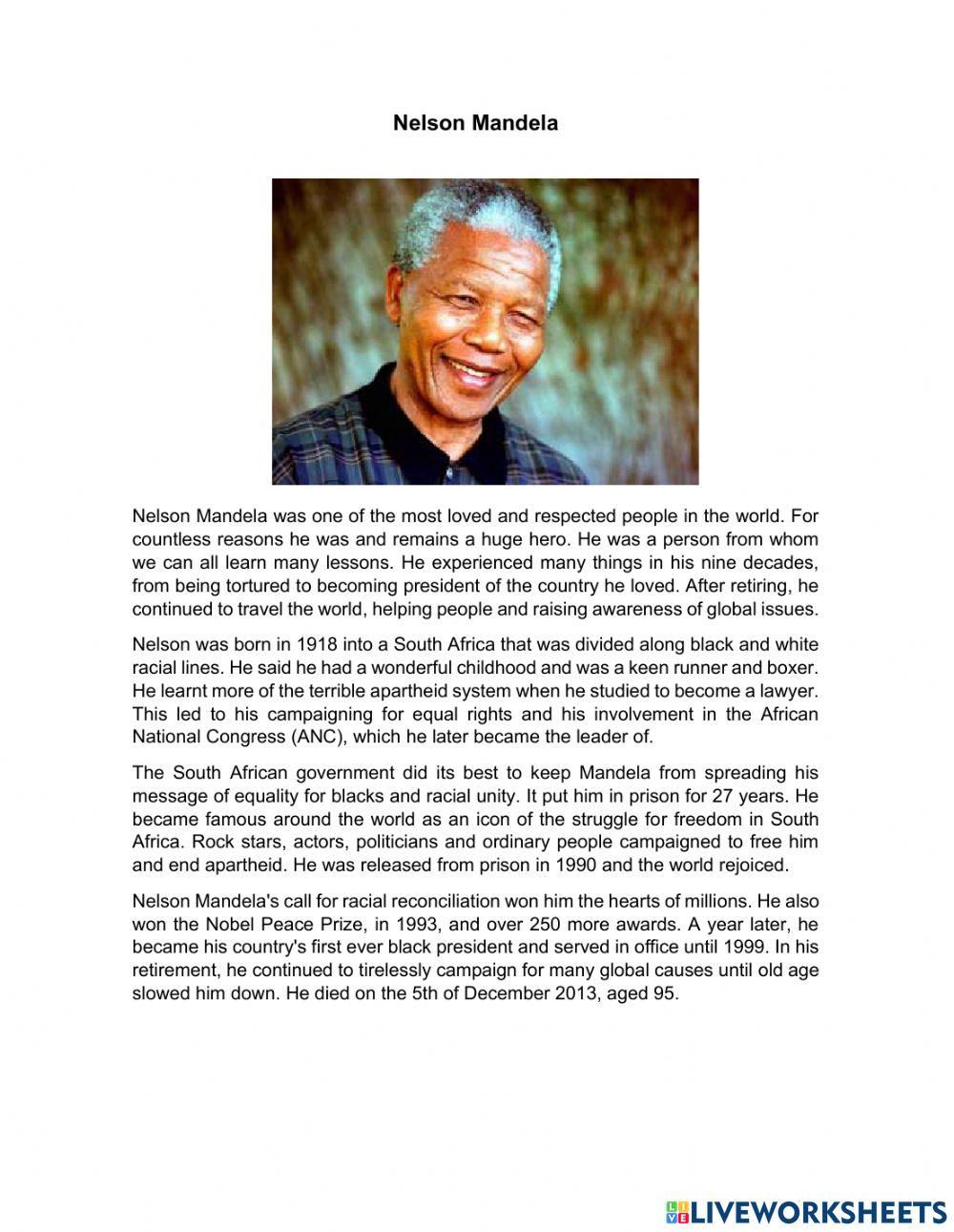 Nelson Mandela exercise for segundo medio Live Worksheets