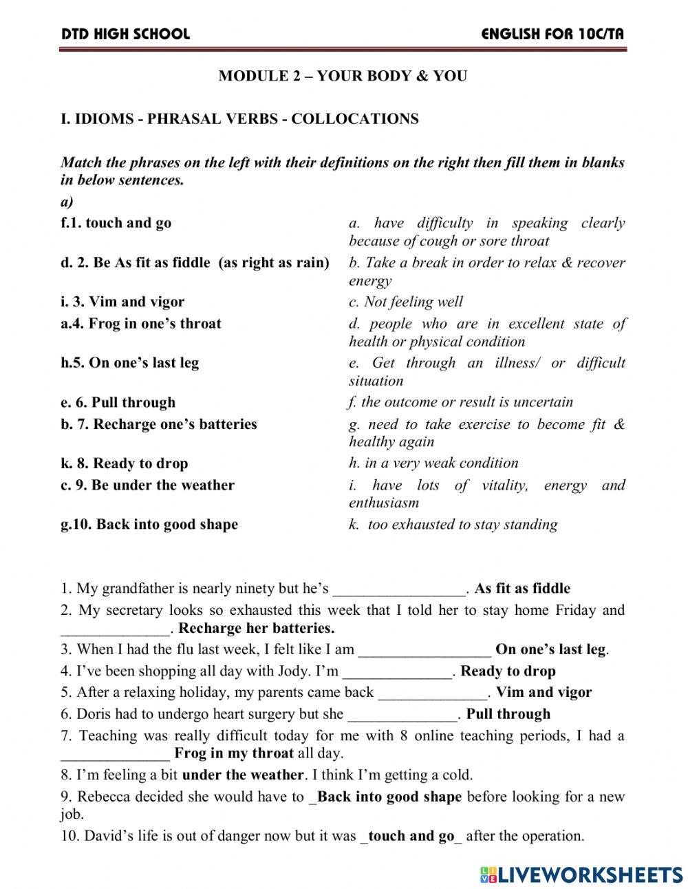 Vocab module 2 - your body & you