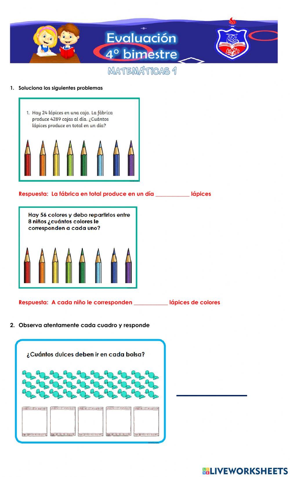 Evaluación 4 bimestre  matemáticas 2