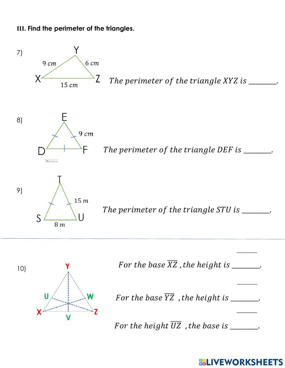 P6    Perimeters and Height of triangles