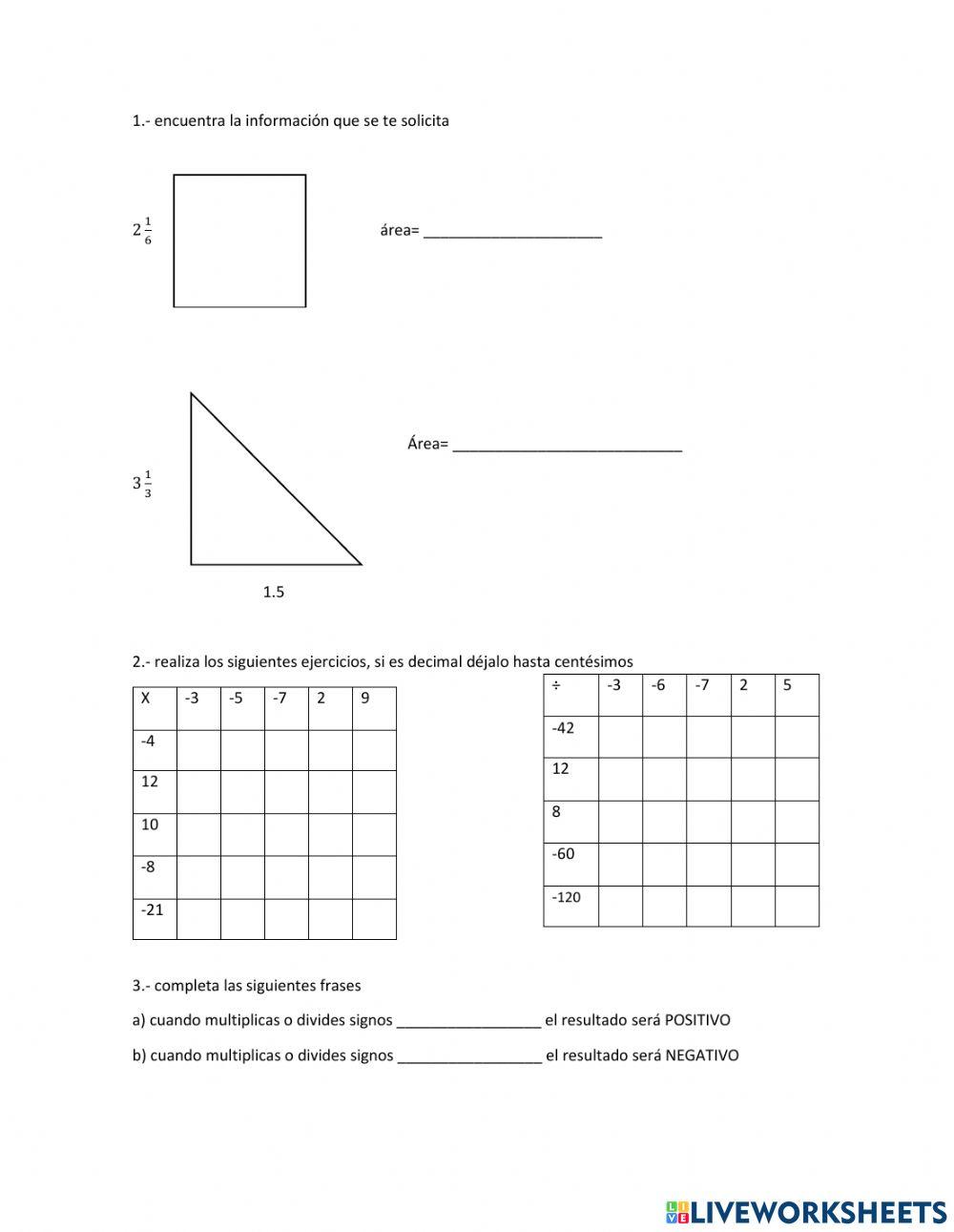 Operaciones con números positivos y negativos