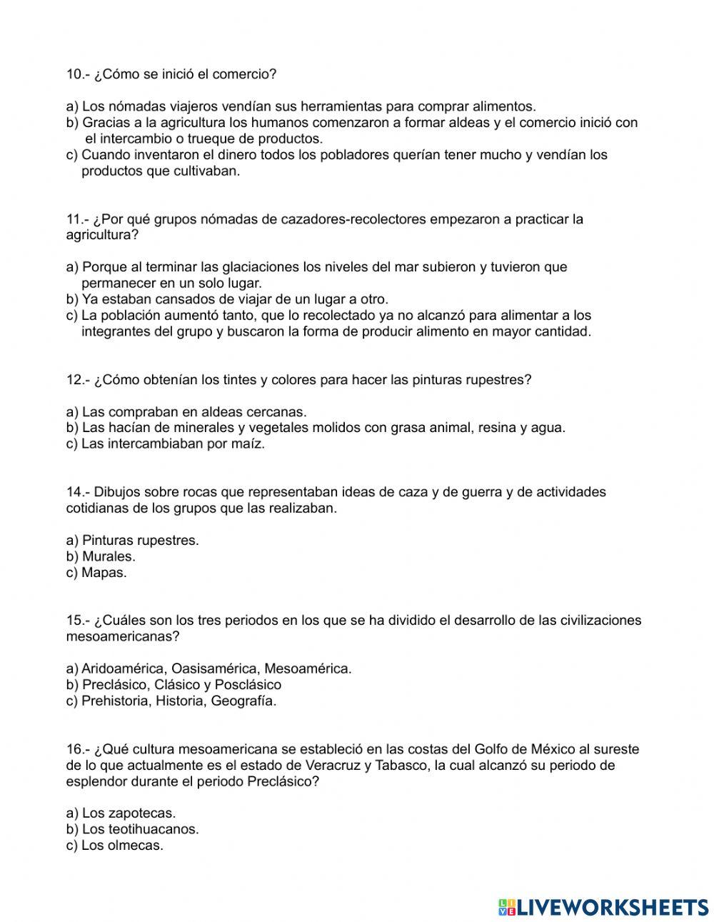 Examen 1er trimestre Historia cuarto grado