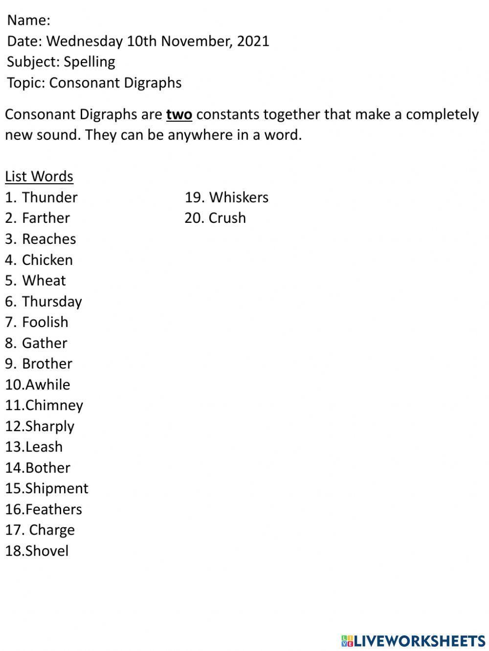 Consonant Digraphs