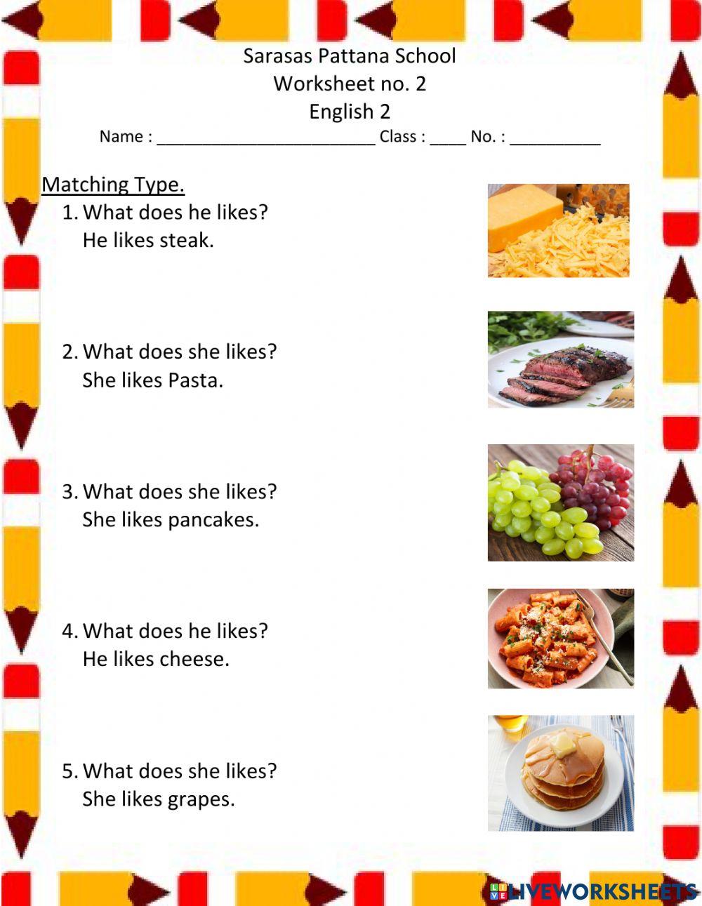 Matching type online exercise for 2 | Live Worksheets