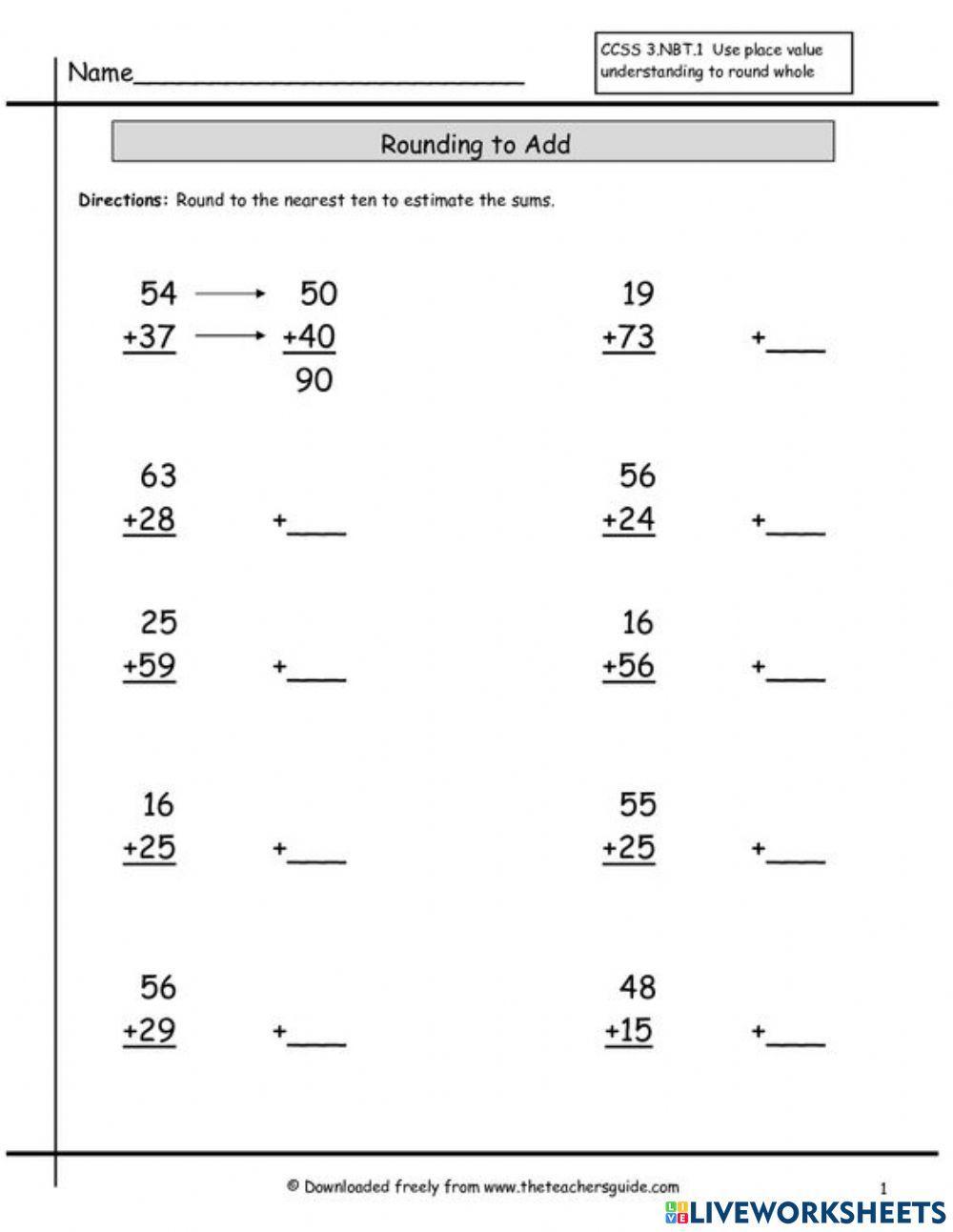 Estimating Sums activity | Live Worksheets