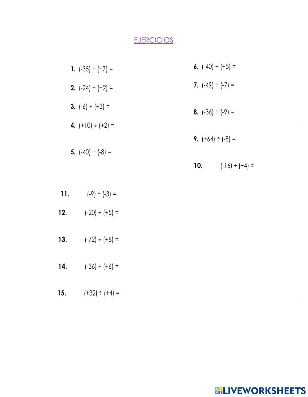 Multiplicaciones con números enteros positivos y negativos
