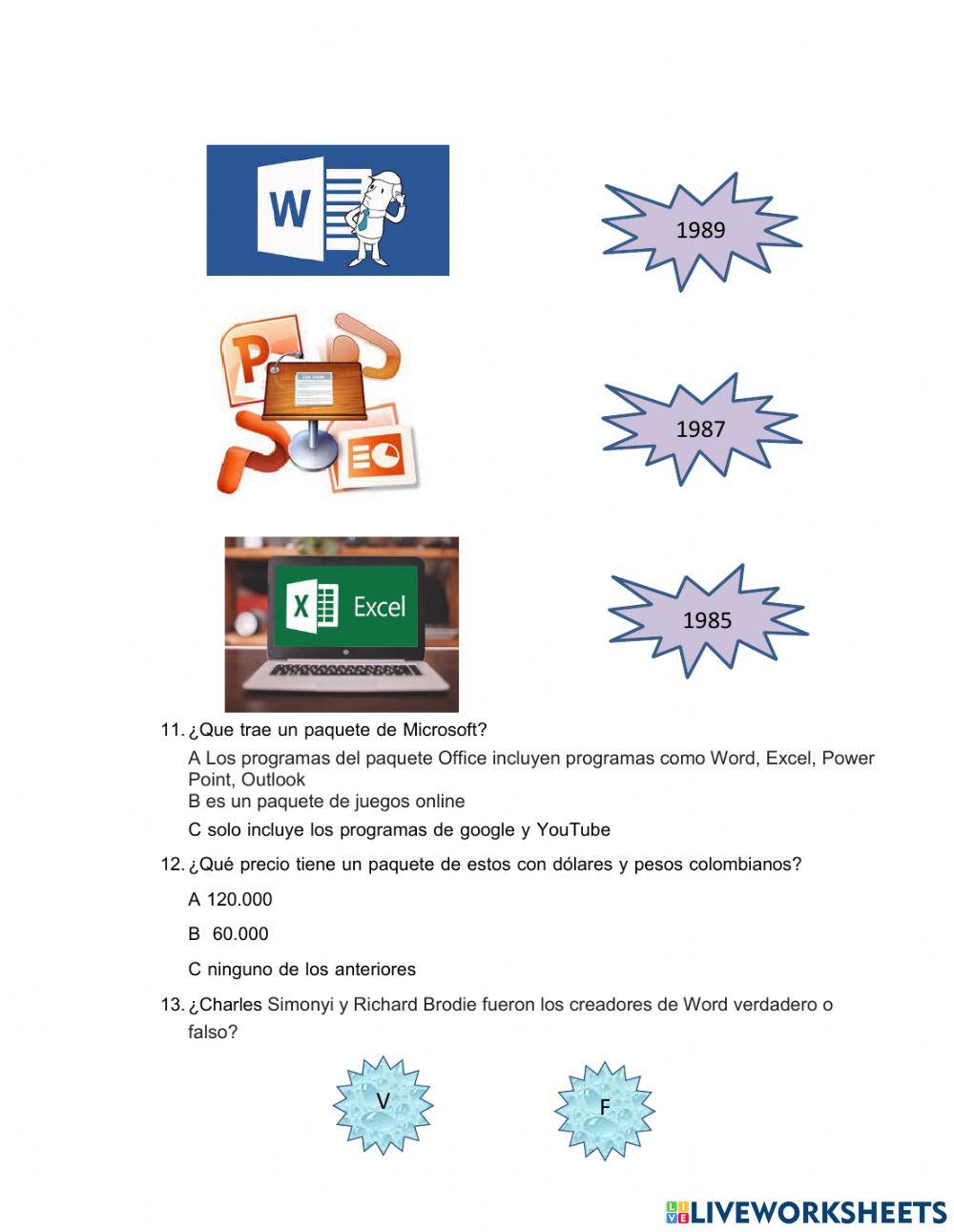 Cuestionario excel, word, power point