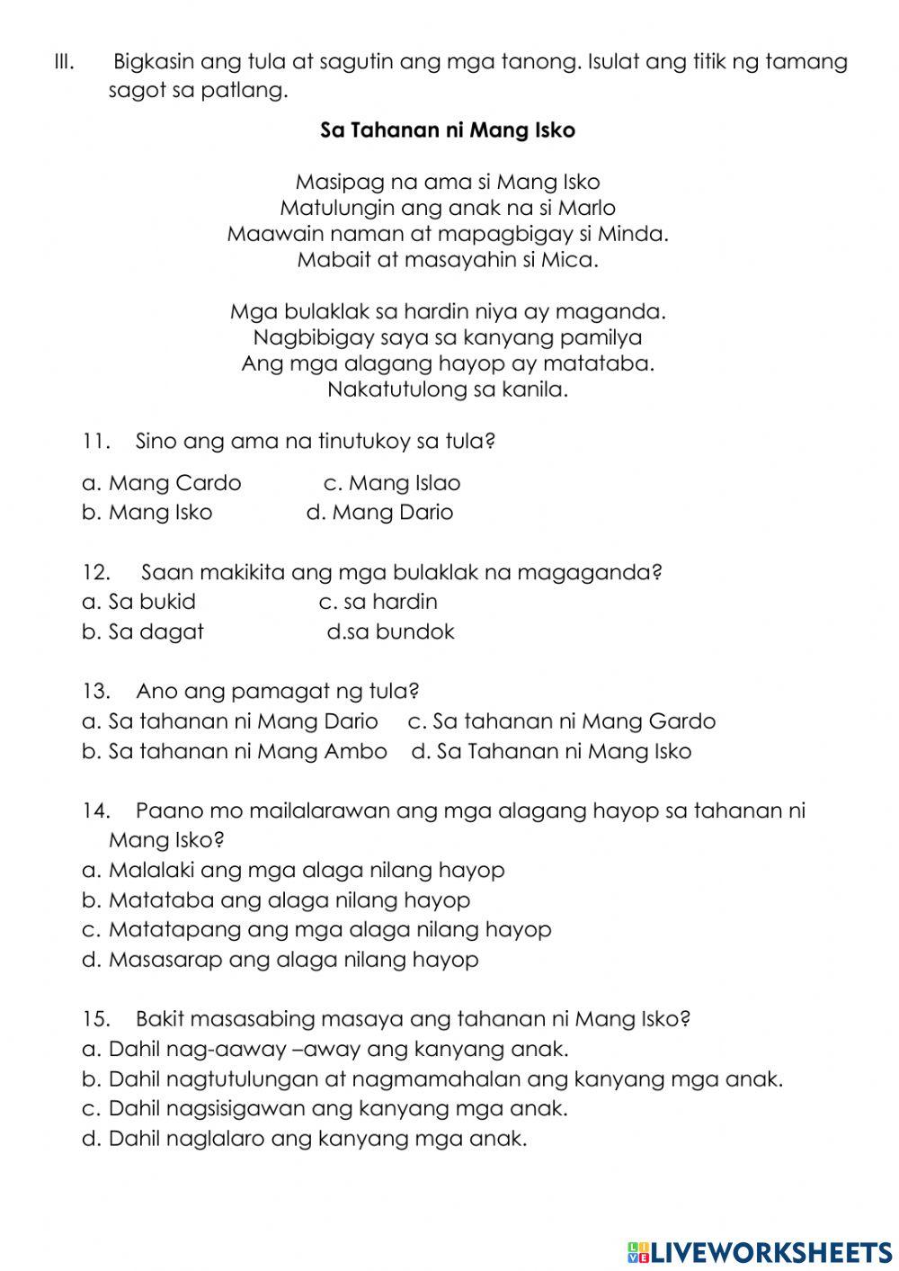 FILIPINO 1 online exercise for | Live Worksheets