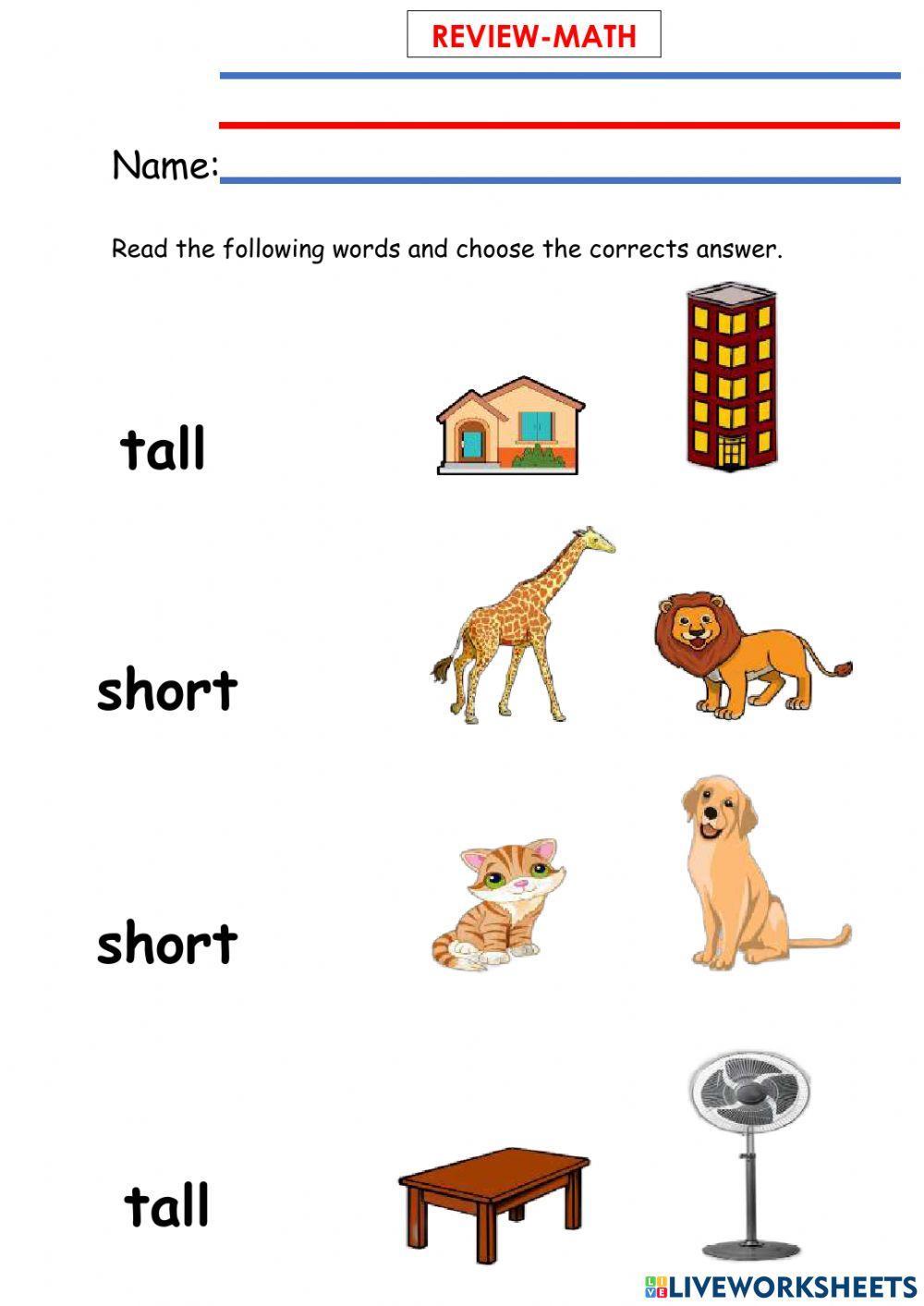 Tall and Short interactive worksheet for Pre-Kinder