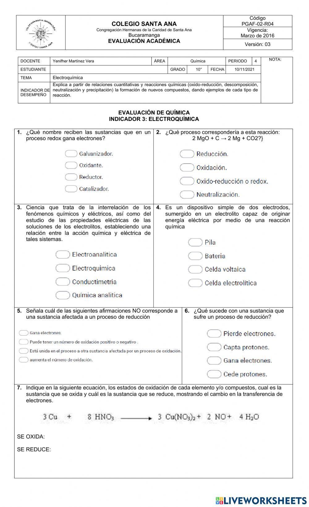 10° evaluación electroquímica