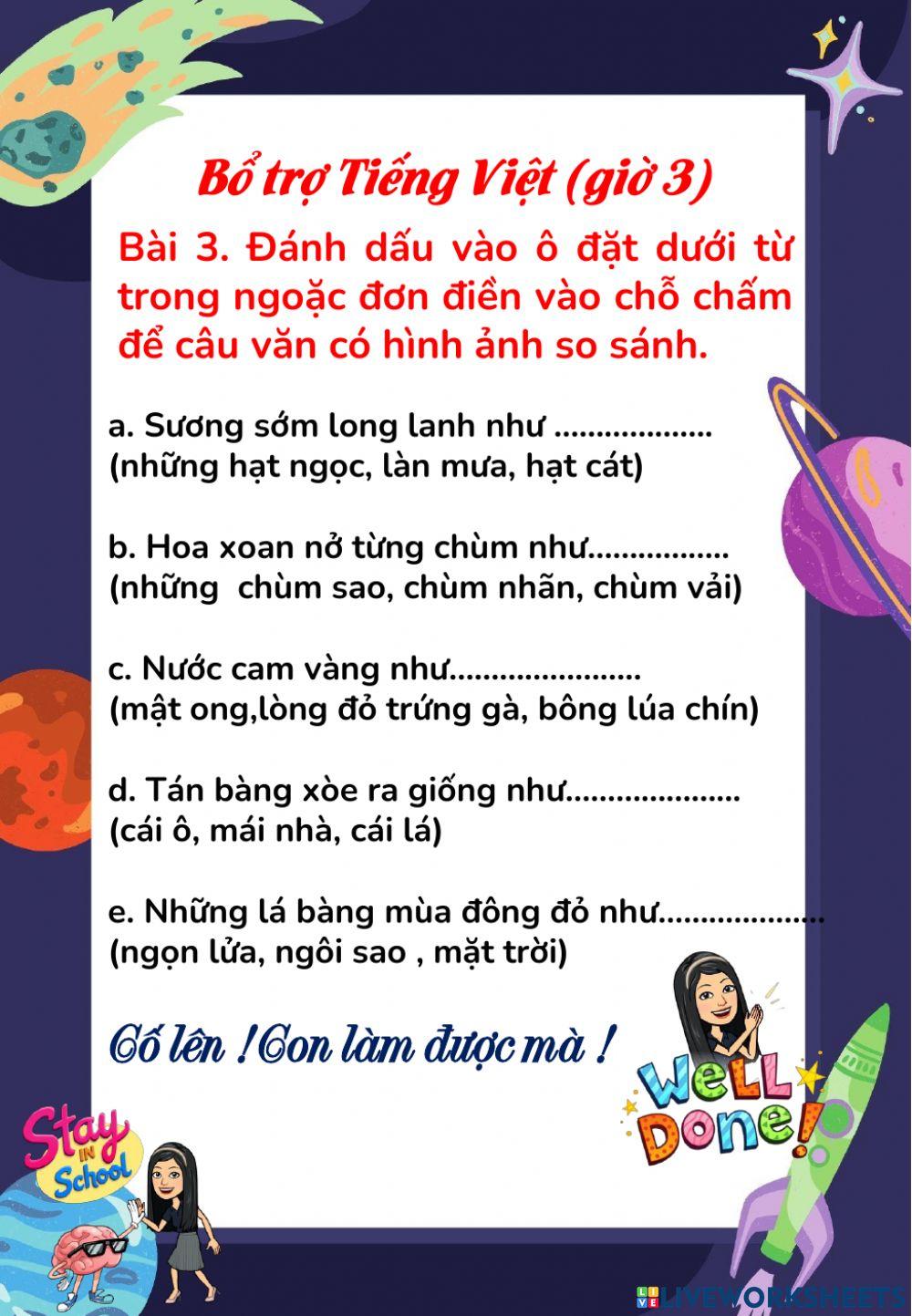 Bổ trợ Tiếng Việt giờ 3