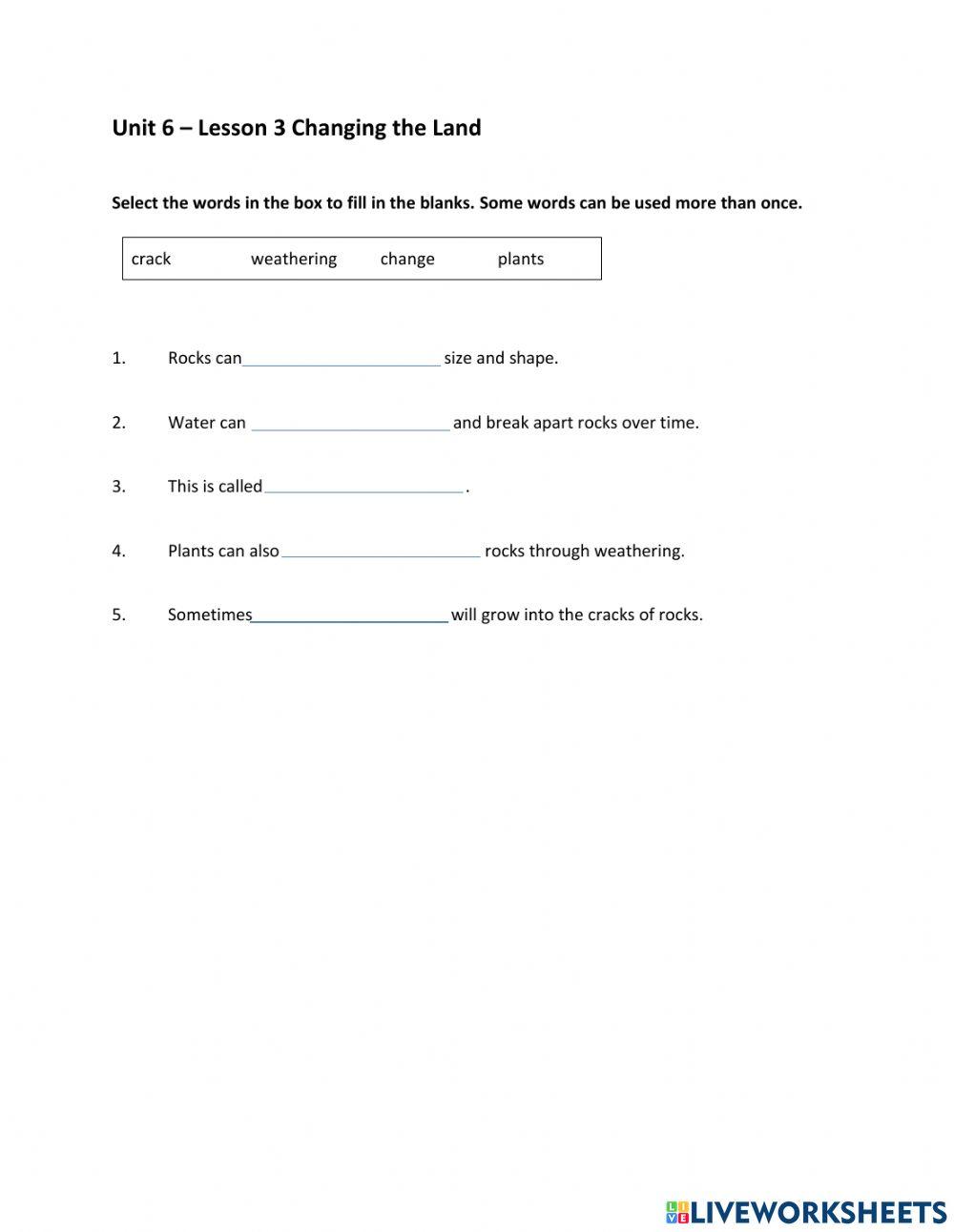 Unit 3: the changing of land