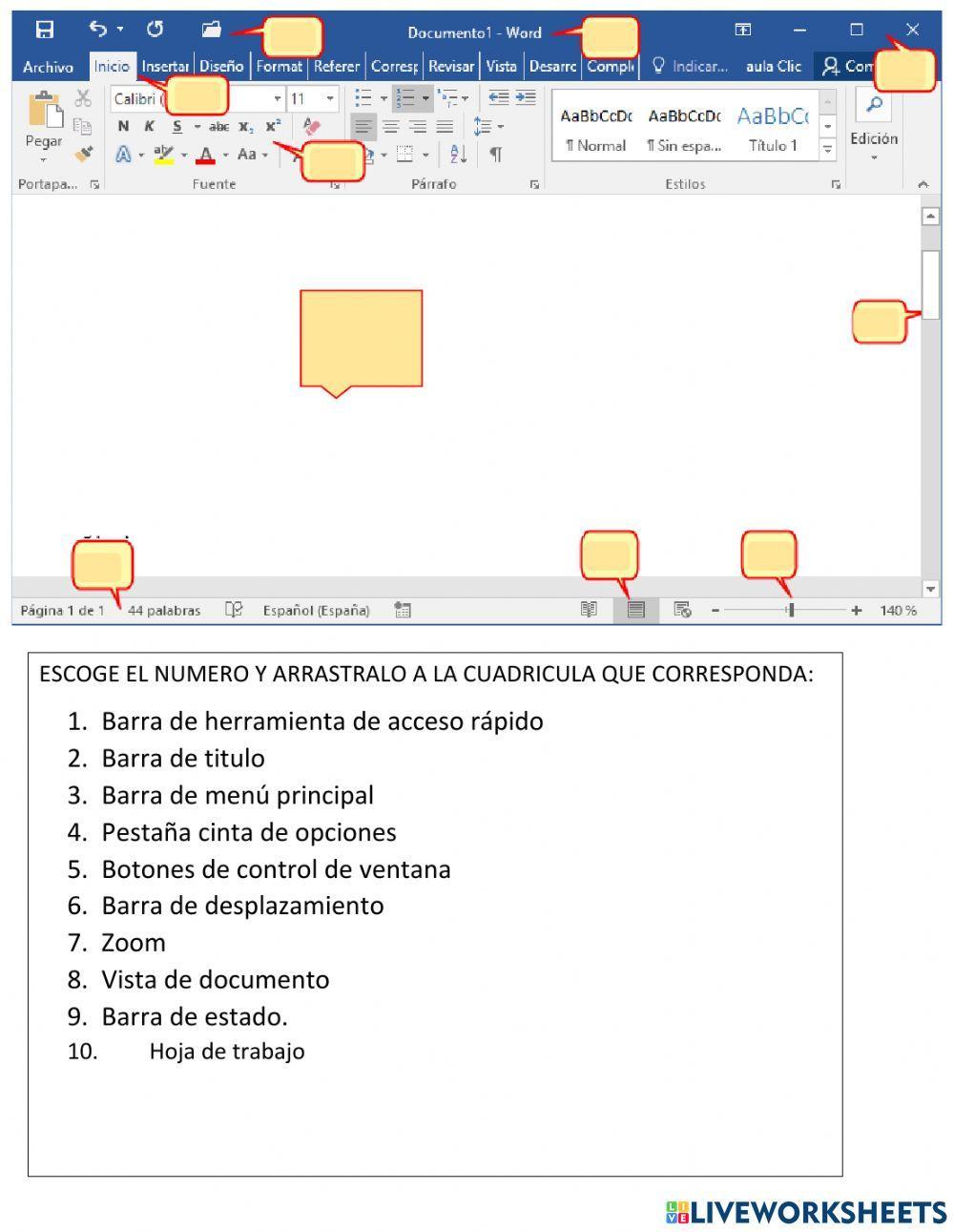 Partes de la ventana de word
